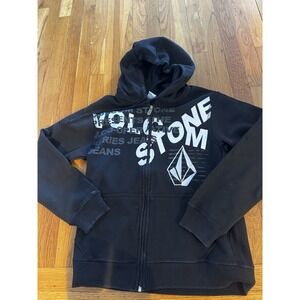 Vintage Volcom Black Stone Hoodie Logo Embroidered Full zip Y2k Skate Women's M
